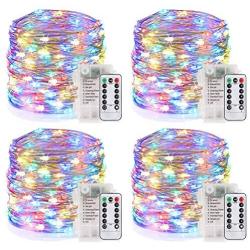 YOEEN 4 Pack 33Ft 100 LED Fairy Lights Battery Operated String Lights with 8 Modes Remote Control Timer Waterproof Copper Wire Twinkle Lights for Bedroom Wedding Party Chirstmas Decor, Multicolor