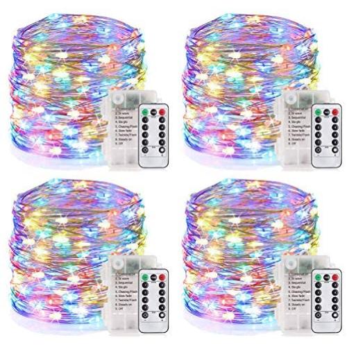 YOEEN 4 Pack 33Ft 100 LED Fairy Lights Battery Operated String Lights with 8 Modes Remote Control Timer Waterproof Copper Wire Twinkle Lights for Bedroom Wedding Party Chirstmas Decor, Multicolor