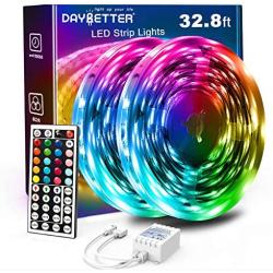 DAYBETTER Led Strip Lights 32.8ft 5050 RGB LEDs Color Changing Lights Strip for Bedroom, Desk, Home Decoration, with Remote and 12V Power Supply