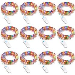 TURNMEON 2 Modes Flash 12 Pack Fairy String Light Valentines Light Decorations St. Patrick Lights Battery Operated 6.6Ft 20Led Copper Wire Light Wedding Indoor Outdoor Home Party Bedroom(Colorful)