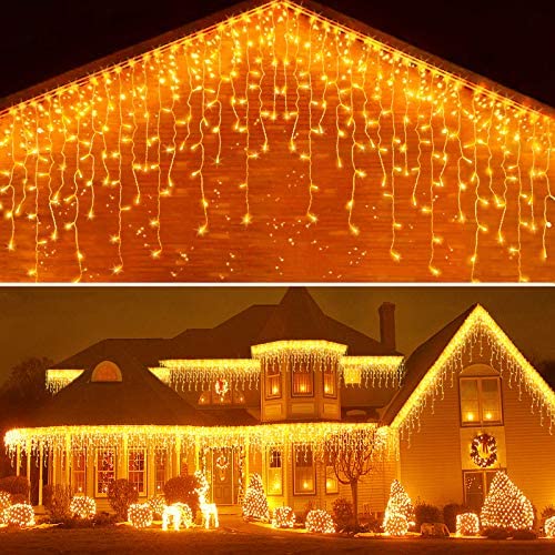 Icicle Lights Outdoor Christmas Lights 400 Led String Lights Curtain Fairy Light with 75 Drops, 33ft 8 Modes Decor for Christmas Thanksgiving Xmas Holiday Decorations, Warm White