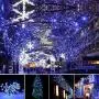 Quntis Christmas String Lights - Outdoor Indoor 132FT 300 LEDs Fairy String Lights Battery Operated Decoration Twinkle Lights with Timer for Home Garden Tree Wedding Party Valentines Day, Blue White