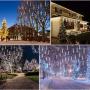 Meteor Shower Lights Christmas Lights LED Falling Rain Lights 30cm 8 Tubes Icicle Snow Raindrop Outdoor String Lights for Christmas Trees Holiday Decoration Wedding Party Patio Garden (White)