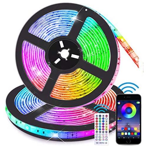 Bluetooth LED Strip Lights Music Sync App Control, 32.8FT/10M Flexible RGB LED Light Strips for Bedroom Room Decor with Remote Color Changing Neon Lights 300LEDs 5050 Tape Lights 12V Mood Lighting