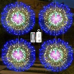 Joiedomi 4Packs Firework Copper Wire Hanging 200 LED Starburst Lights Waterproof for Christmas Home Party Wedding Garden Xmas Patio Bedroom Décor Indoor Outdoor Decorations