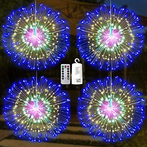 Joiedomi 4Packs Firework Copper Wire Hanging 200 LED Starburst Lights Waterproof for Christmas Home Party Wedding Garden Xmas Patio Bedroom Décor Indoor Outdoor Decorations