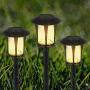 LANSGARINE 6 Pack Glass Solar Lights Pathway Outdoor,Newest Design,Bright Garden Stake lights,Waterproof Wireless Sun Powered Landscape Lighting for Yard Patio Walkway Lawn(Black,Warm White)