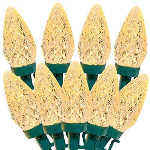 C9 Outdoor Christmas Lights 31ft 50 LED String Lights Connectable Commercial Grade Outdoor & Indoor Xmas Decorative Light Strand for Christmas Trees Halloween Garden Patio Parties Decor Warm White