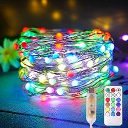 33ft 100 LED Color Changing Christmas Tree Lights USB Powered RGB LED Fairy String Lights with Remote, Waterproof Fairy Lights for Bedroom Christmas Tree Party Wedding Indoor Outdoor Decorations