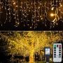 Led Icicle Christmas Lights Outdoor, 19.6 Feet 54 Drops with 306 Led, 8 Modes Waterproof Connectable Twinkle Fairy String Light for Thanksgiving Hanging Icicles Decoration Lighting, Warm White