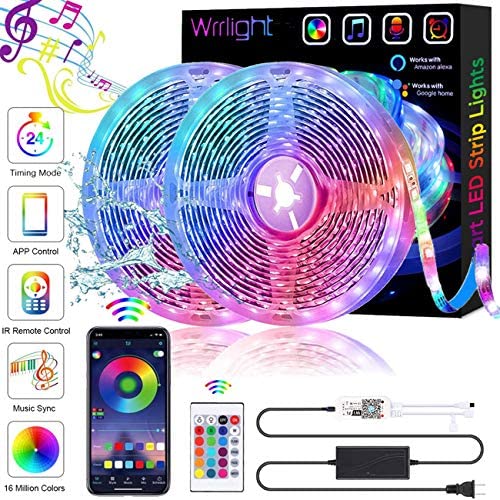 Smart WiFi LED Strip Lights Works with Alexa, Google Home Brighter 5050 LED, 16 Million Colors Phone App Controlled Music Light Strip for Home, Kitchen, TV, Party, for iOS and Android, 32.8ft