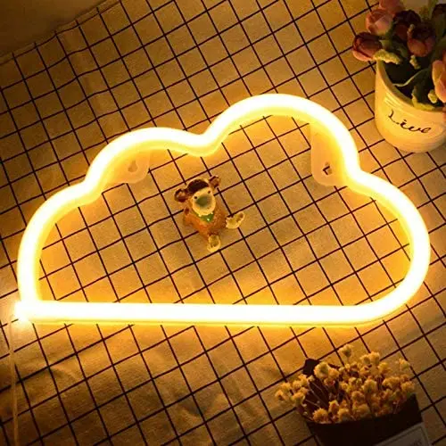 LED Signs Neon Lights for Wall Decor,USB or Battery Decor LED Light,Neon Signs for Bedroom,Decorative LED Neon Light Sign for Bar,Christmas,Home Party,Kids,Girls Living Room (Cloud-Warm White)