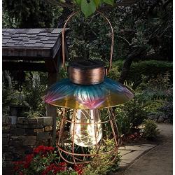 Hanging Solar Lights Outdoor -Vintage Solar Powered Lantern Waterproof Retro Solar Lamps with Warm Light Edison Bulb for Patio,Yard,Garden and Pathway Decoration(Lotus)