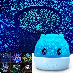 WINICE Projector Night Light,Sea World Starry Sky Rotating LED Star Projector Lamp for Bedroom, Night Color Moon Lamp for Baby Kids Children Teens Adults - 6 Sets of Film (Blue Pig)