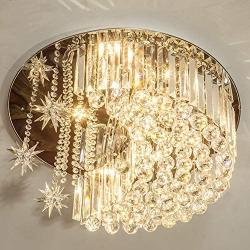 Modern K9 Crystal Moon Star Chandelier Lighting with Remote ,Flush Mount LED Ceiling Light Fixture Pendant Lamp for Dining Room Bedroom Living Room Width 23.6inch