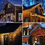 LED Icicle Lights, 96 LEDs 9.8ft 8 Modes, Curtain Fairy Light, LED String Light for Wedding/Christmas/Halloween/Thanksgiving/Easter/Party Backdrops Family Patio Lawn Decoration(Warm White)