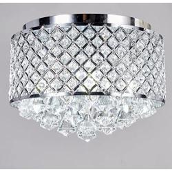 Top Lighting 4-Light Chrome Finish Round Metal Shade Crystal Chandelier Flush Mount Ceiling Fixture