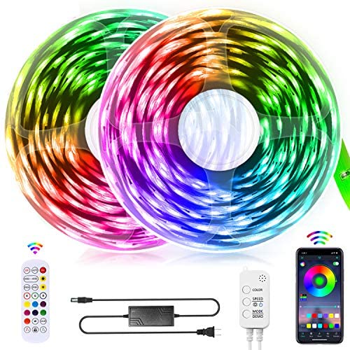 LED Strip Lights, QZYL 65.6FT 5050 RGB Led Light Strip Color Changing Led Strips with Bluetooth Controller Sync to Music Apply for TV Bedroom,Kitchen,Party,Bar and Home Decor(2X32.8FT)