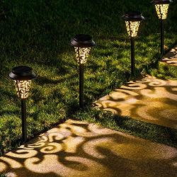 LeiDrail Solar Pathway Lights Outdoor Garden Path Light Warm White LED Black Metal Stake Landscape Lighting Waterproof Decorative for Yard Patio Walkway Lawn In-Ground Spike - 6 Pack