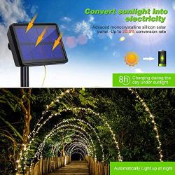 Solar String Lights Outdoor Waterproof, 2 Pack Each 72FT 200 Leds Solar powered Fairy Lights, Decoration Copper Wire Lights with 8 Modes for Patio Yard Trees Christmas Wedding Party Decor (Warm White)