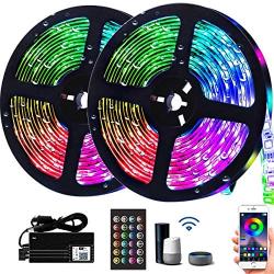 Led Strip Lights 65.6ft/32.8ft Remote and 12V Power Supply Flexible Color Changing 5050 RGB LEDs Light Strips Kit Home, Bedroom, Kitchen,DIY Decoration (32.8ft-Alexa-Waterproof)