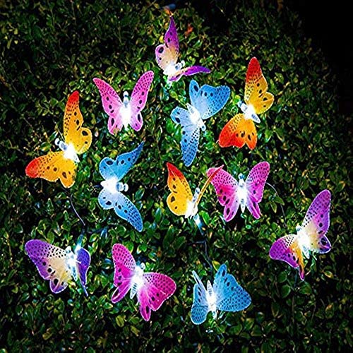 Berocia Butterfly Solar String Lights Outdoor, 12 LED Waterpoof LED Solar Butterfly Lights Outdoor Indoor for Bedroom (Butterfly)