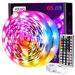 Volivo 65.6ft Led Strip Lights, RGB Color Changing Led Lights for Bedroom with 44 Keys Remote for Room, Party, Home Decoration