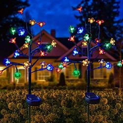 Joiedomi Solar Yard Garden Stake Lights 2 Cherry Blossom Flower Multi-Color Changing 20 LED Decorative Lights Outdoor Waterproof for Walkway Pathway Yard Lawn Patio Courtyard