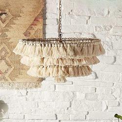 LITFAD 3-Tier Fringe Girls Room Hanging Lamp Hand-Weaving Rope Single Modernist Pendant Ceiling Light Creative Pendant Light Chandelier in Beige for Living Room Dining Room Bedroom