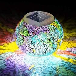 Pandawill Color Changing Mosaic Solar Light, Multi-colored1 Waterproof/Weatherproof Crystal Glass Globe Ball Light for for Garden, Patio, Party, Yard, Outdoor/Indoor Decorations