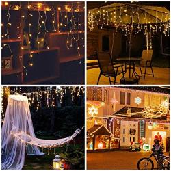 ILLUMINEW Icicle Lights, Christmas Fairy Hanging Lights 306 LED, 8 Modes Window Curtain Lights Outdoor, Falling Lights for Wedding Party Garden Home Bedroom Indoor/Outdoor Decoration (Warm White)