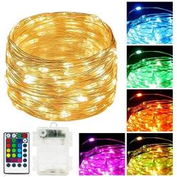 Fairy String Lights Remote Control RGBWW Colors 39 FT 120 Led Bulbs Battery Powered Seansonal Copper Wire Lamps Indoor/Outdoor Décor for Christmas Wedding New Year Bday Party (39FT Battery Powered)