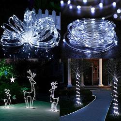 ANJAYLIA 66ft 200 LED Rope Lights Outdoor, Waterproof String Lights Plug in with Remote Control for Christmas Porch Deck Garden Party, White