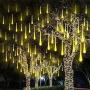 Solar Light Outdoor,MUEQU Waterproof Christmas String Lights Solar LED Meteor Shower Rain Lights Falling Raindrop Light 8Tubes 288LED Fairy Lights for Xmas Tree Garden Party Decor (Warm White)