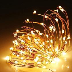 UPOOK Solar String Lights, 100LED Copper Wire Solar Fairy Lights 33Ft 8 Modes Waterproof Outdoor String Lights for Christmas Party Wedding Decoration Patio Garden Yard 2 Pack (Warm White 100LED)