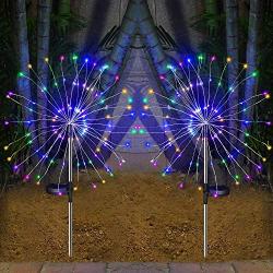 Solar Lights Outdoor - 2 Pack Solar Garden Decorative Lights with 105 LED Powered 35 Copper Wires Fireworks Lights for Walkway Patio Lawn Backyard Christmas(Multi-Color)