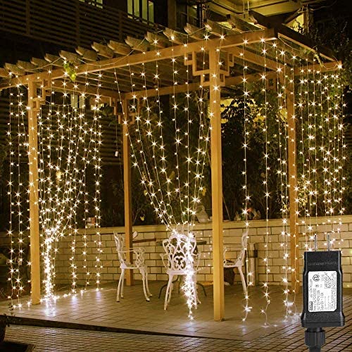 LE LED Curtain Lights, 19.7x9.8ft, 594 LED, 8 Modes, Plug in Twinkle Lights, Warm White, Indoor Outdoor Decorative Wall Window String Lights for Bedroom, Party, Wedding Backdrop, Patio Décor and More