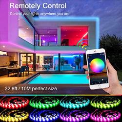 LED Strip Lights 32.8ft, Allkeys Led Lights Strip 5050 RGB 300 LEDs with 24 Keys IR Remote Controllers, LED Lights Color Changing Waterproof Music Sync APP Control for Bedroom Party Home Decoration