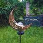 Solar Garden Stake Lights, Crackle Glass Globe with Hollowed-Out Metal Moon Molded,Solar Led Landscape Lights, Outdoor Waterproof Automatic On/Off Solar Powered Yard, Patio,Deck,Lawn Lighting Decor