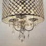 16.5 inch 4-Light Crystal Chandelier Ceiling Light with Beaded Round Drum Metal Shade, Antique Chrome Finish Pendant Lighting, Hanging Lamp for Hallway, Kitchen, Dining Room, Living Room