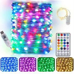 Christmas Fairy String Lights, 33Ft 100 LED USB String Lights with Remote - Upgraded 16 Color 12 Modes Waterproof Color Changing Twinkle Lights for Craft Bedroom Ceiling Wedding Party Christmas