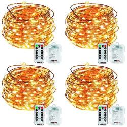 SEEOU 4 Set Fairy Lights Battery Operated String Lights with Remote 8 Modes Twinkle Lights 16.4ft 50 LED String Lights Battery Powered Firefly Lights for Christmas Wedding Party Bedroom Warm White