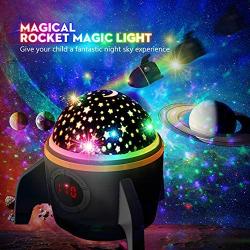 Rocket Star Projector Night Light for Kids - Baby Night Light Projector for Bedroom with Timer - Remote and Chargeable - Best Gift for Kids Upgrade Version - Black