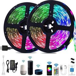 WERSEON LED Strip Lights Kit, Room led Lights Waterproof 32.8ft 5050 RGB 300led Light Strips Compatible with Alexa Google Home, Light Strip Kits Music Sync for Room TV Kitchen Home Party