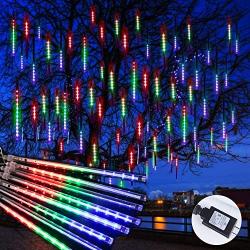 Meteor Shower Christmas Icicle Lights Outdoor,11.8 Inch 10 Tubes 240 Led Snowfall Lights Connectable, Waterproof Hanging Falling Rain Lights for Tree Bushes Holiday Christmas Decorations,Multicolored