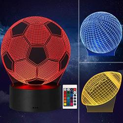 EEEKit 3 Patterns 3D LED Night Light, 3D Optical Illusion Bedside Lamp, Remote & Touch Control 16 Colors for Christmas New Year Birthday Gifts, Child Room Home Decor（ Basketball+ Soccer+ Football）