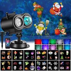 Ocean Wave Christmas Projector Lights 2-in-1 Moving Patterns with Ocean Wave LED Landscape Lights Waterproof Outdoor Indoor Xmas Theme Party Yard Garden Decorations, 12 Slides 10 Colors (Black)