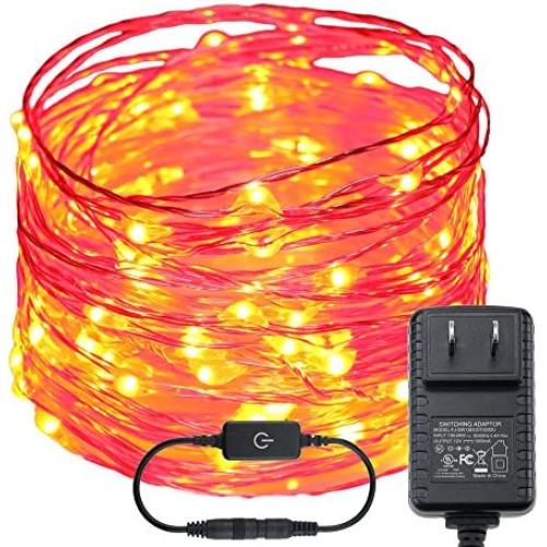 RUICHEN Dimmable Fairy Lights Plug in, 33 Ft 100 LED Starry String Lights with Touch Dimmer, Waterproof Silver Wire Twinkle Lights for Bedroom Patio Wedding Party Christmas (Red)