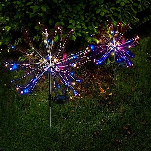 Solar Garden Lights Solar Firework Lights Solar Powered String Light with 2 Lighting Modes Twinkling and Steady-ON for Garden, Patio, Yard, Flowerbed, Parties (Colorful)
