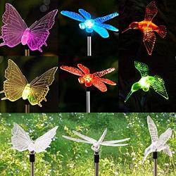 VIBELITE Solar Garden Lights Outdoor,Solar Garden Multi-Color Changing Stake Lights, Decorative Lights Hummingbird Butterfly Dragonfly for Path, Yard, Lawn, Patio [Set of 3]